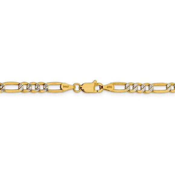 4mm 14k Yellow Gold & Rhodium Hollow Pave Figaro Chain Necklace, 18 In